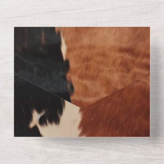 Bruin Zwart Zuidwesten Faux Koeienhuid bruiloft All In One Uitnodiging (Achterkant)