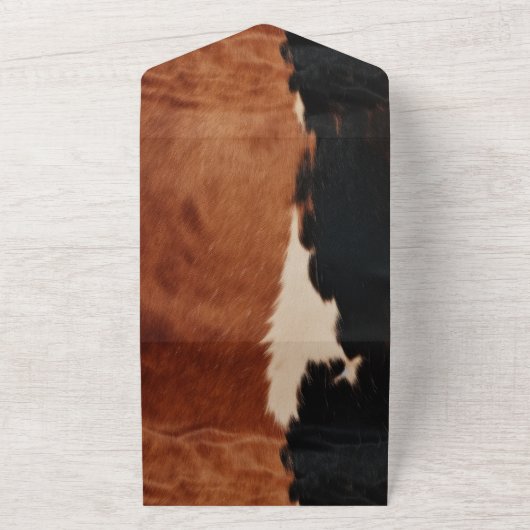 Bruin Zwart Zuidwesten Faux Koeienhuid bruiloft All In One Uitnodiging (Buitenkant)