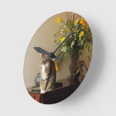 Bruin zwarte tablet katten Zitten op pianolemen Ronde Klok (Hoek)