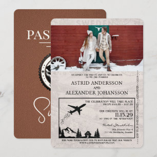 Bruin Zweden Paspoort bruiloft uitnodiging