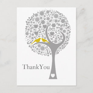 bruinachtige boom gele lovevogels mod bruiloft bed briefkaart