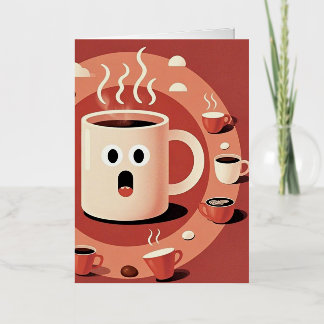 Bruinachtige Schattigee grappige Cartoon koffiekop Folie Wenskaart
