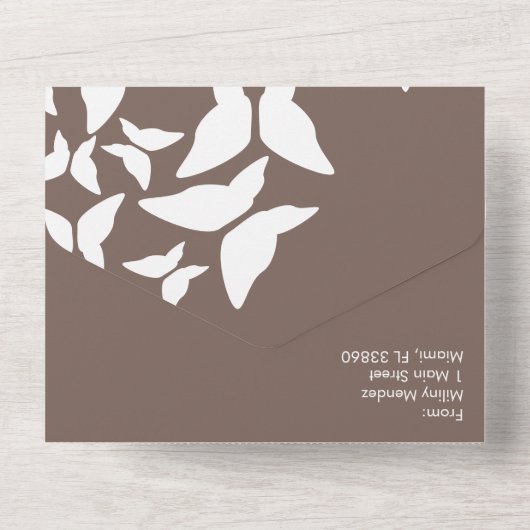 Bruine Aardse Trouwvlinders    All In One Uitnodiging (Achterkant)