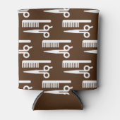 Bruine achtergrond-schaar met wolhaarstijl blikjeskoeler (Voorkant)