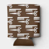 Bruine achtergrond-schaar met wolhaarstijl blikjeskoeler (Achterkant)