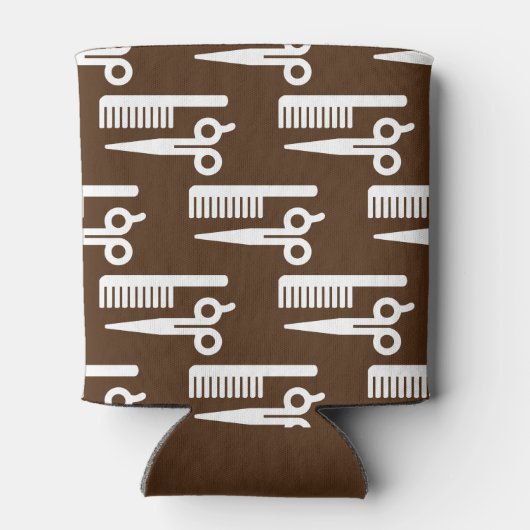 Bruine achtergrond-schaar met wolhaarstijl blikjeskoeler (Achterkant)