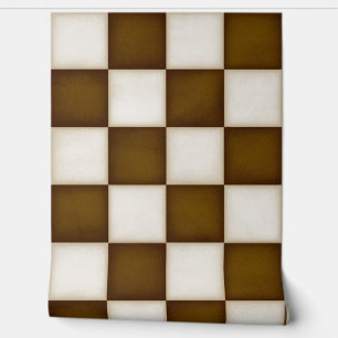 Bruine & Antiek Witte Checkers (op grote schaal) Behang