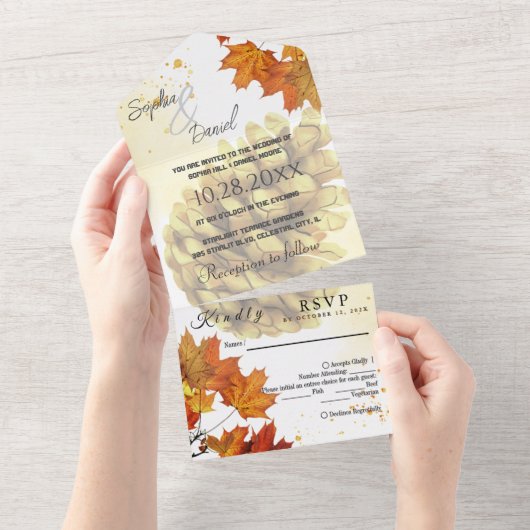 Bruine Aquarel Herfst All In One Uitnodiging (Afscheurbaar)