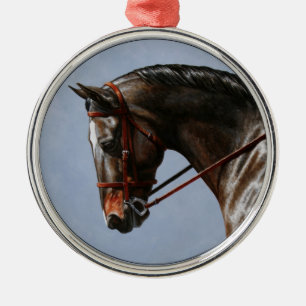 Bruine Baai Oldenburg Paardenportret Metalen Ornament
