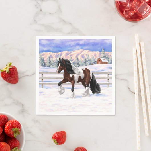 Bruine baard-pinto zigeunervanner trekpaard in de  servet (Insitu)