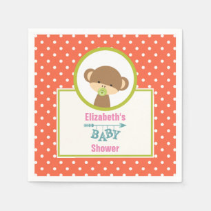 Bruine Baby-aap met Pacifier-Baby shower Servet