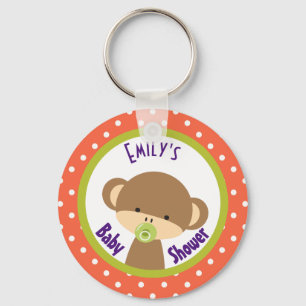 Bruine Baby-aap met Pacifier-Baby shower Sleutelhanger