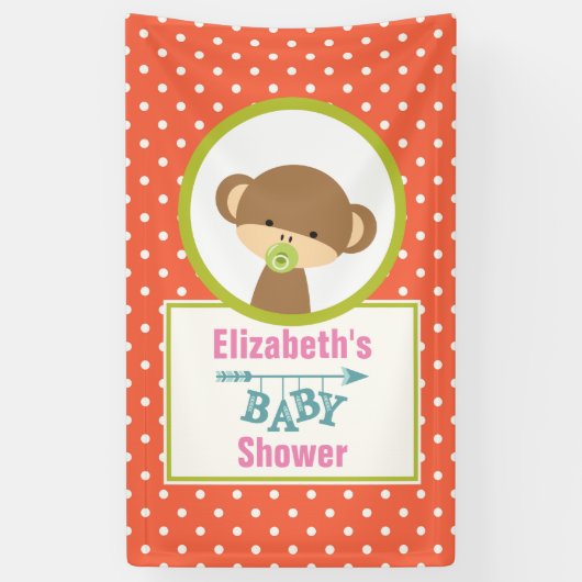Bruine Baby-aap met Pacifier-Baby shower Spandoek (Verticaal)