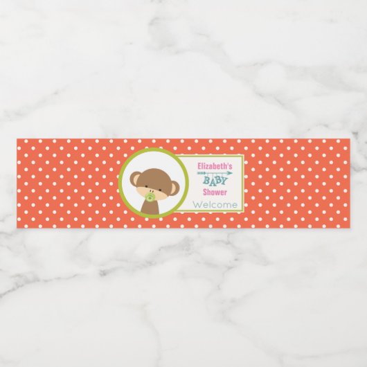 Bruine Baby-aap met Pacifier-Baby shower Waterfles Etiket (Enkel label)