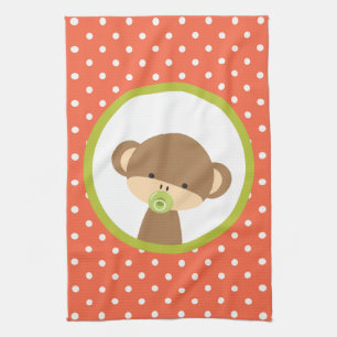Bruine Baby aap met Pacifier op Polka Dots Theedoek