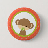 Bruine Baby-aap met Pacifier Ronde Button 5,7 Cm (Voorkant)