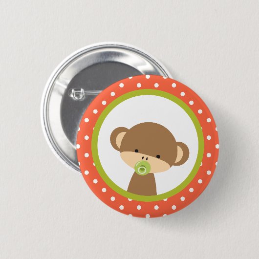 Bruine Baby-aap met Pacifier Ronde Button 5,7 Cm (Voorkant /achterkant)