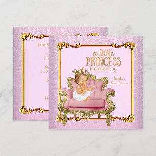 Bruine Baby Prinses Baby Shower Roze Gouden Stoel Kaart