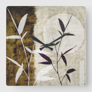 Bruine Bamboe Moon Fall Leaves Vierkante Klok