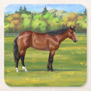 Bruine Bay Quarter Horse Vierkante Kartonnen Onderzetter