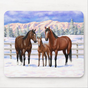 Bruine Bay Quarter Paarden in sneeuw Muismat