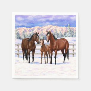 Bruine Bay Quarter Paarden in sneeuw Servet