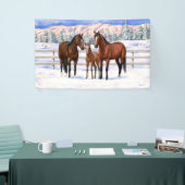 Bruine Bay Quarter Paarden in sneeuw Spandoek (Beurs)