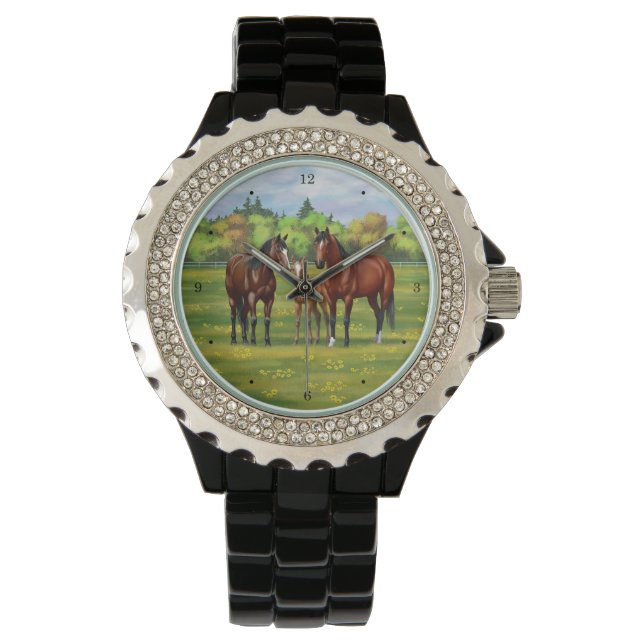 Bruine bazardpaarden in zomerperiode horloge (Voorkant)