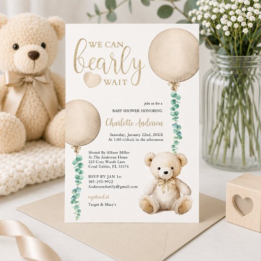 Bruine Beer Baby Shower Uitnodiging