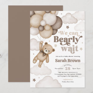 Bruine Beer Ballon Baby Shower Uitnodiging