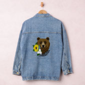 Bruine Beer Blauwe Bloemen Veer Wilde Dieren Denim Jacket (Hangar)