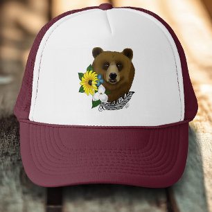 Bruine Beer Blauwe Bloemen Veer Wilde Dieren Trucker Pet