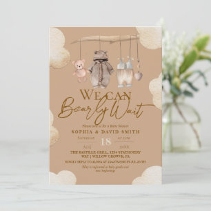 Bruine Beer Kleren Baby Shower Uitnodiging