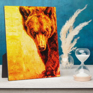 Bruine Beer Olie Schilderij Wilde Dieren Kunst Fotoplaat