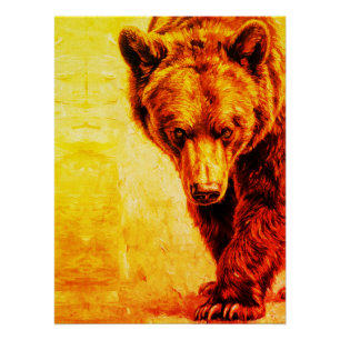 Bruine Beer Olie Schilderij Wilde Dieren Kunst Perfect Poster