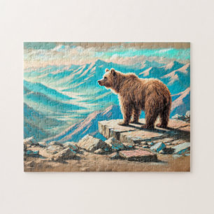 Bruine beer op berg Pastel krijt scène Legpuzzel