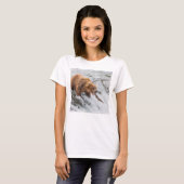 Bruine beer vangt rode zalm t-shirt (Voorkant volledig)