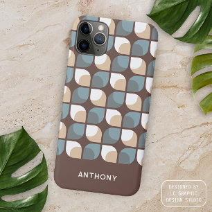 Bruine Beige Grijze Blauwe Midcentury Kunst Patroo iPhone 16 Pro Max Hoesje