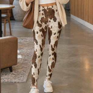 Bruine Beige Koehuid Patroon Leggings
