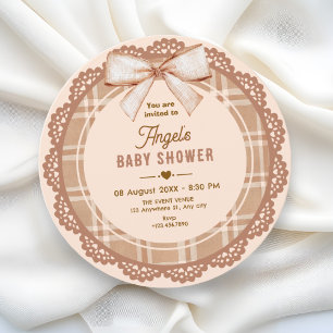 Bruine beige strik baby shower kaart