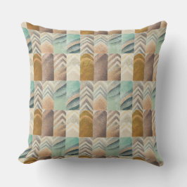 BRUINE BEIGE TEAL GROENE GEOMETRISCHE VORMEN KUSSEN
