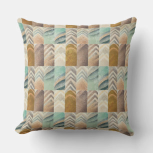 BRUINE BEIGE TEAL GROENE GEOMETRISCHE VORMEN KUSSEN