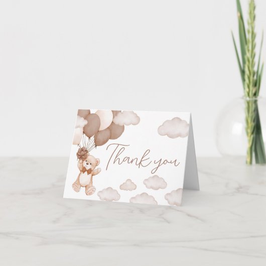Bruine Beren ballon Bearly Wait Baby shower Bedankkaart (Voorkant)