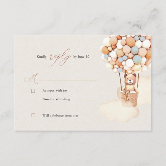 Bruine Beren ballonnen RSVP Reply Enclosure Kaart (Voorkant)