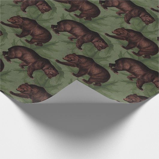 bruine Beren over groene Cadeaupapier (Hoek)