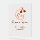 Bruine bezem Squad Verjaardag naam perzik monogram Acryl Bord (Hoek)