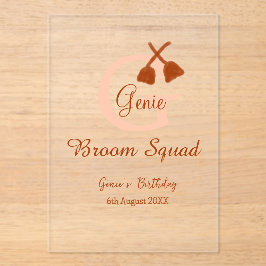Bruine bezem Squad Verjaardag naam perzik monogram Acryl Uitnodigingen