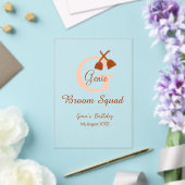 Bruine bezem Squad Verjaardag naam perzik monogram Acryl Uitnodigingen (Insitu (Huwelijk))
