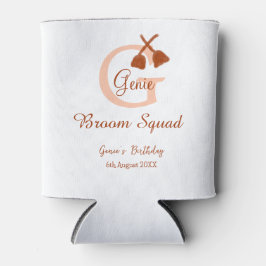 Bruine bezem Squad Verjaardag naam perzik monogram Blikjeskoeler