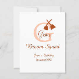 Bruine bezem Squad Verjaardag naam perzik monogram Briefkaart